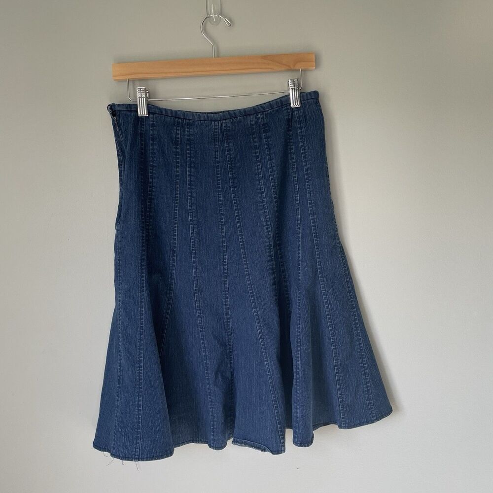 Larry Levine Stretch Vtg. Denim Pleated Trumpet Midi Skirt Cottagecore Size 10 - Picture 2 of 10
